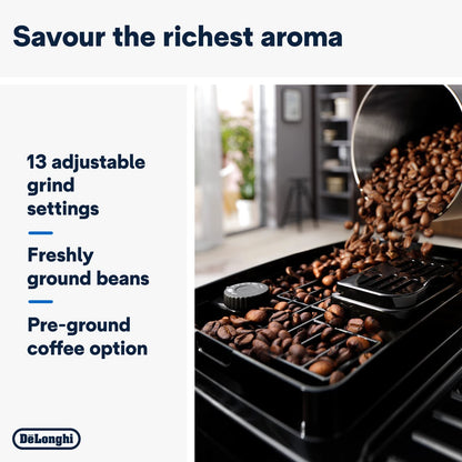 De'Longhi Magnifica ECAM222.20.B, Automatic Coffee Machine with Milk Nozzle, Bean to Cup Espresso Machine with 4 One-Touch Recipes, Soft-Touch Control Panel, 1450W, Black